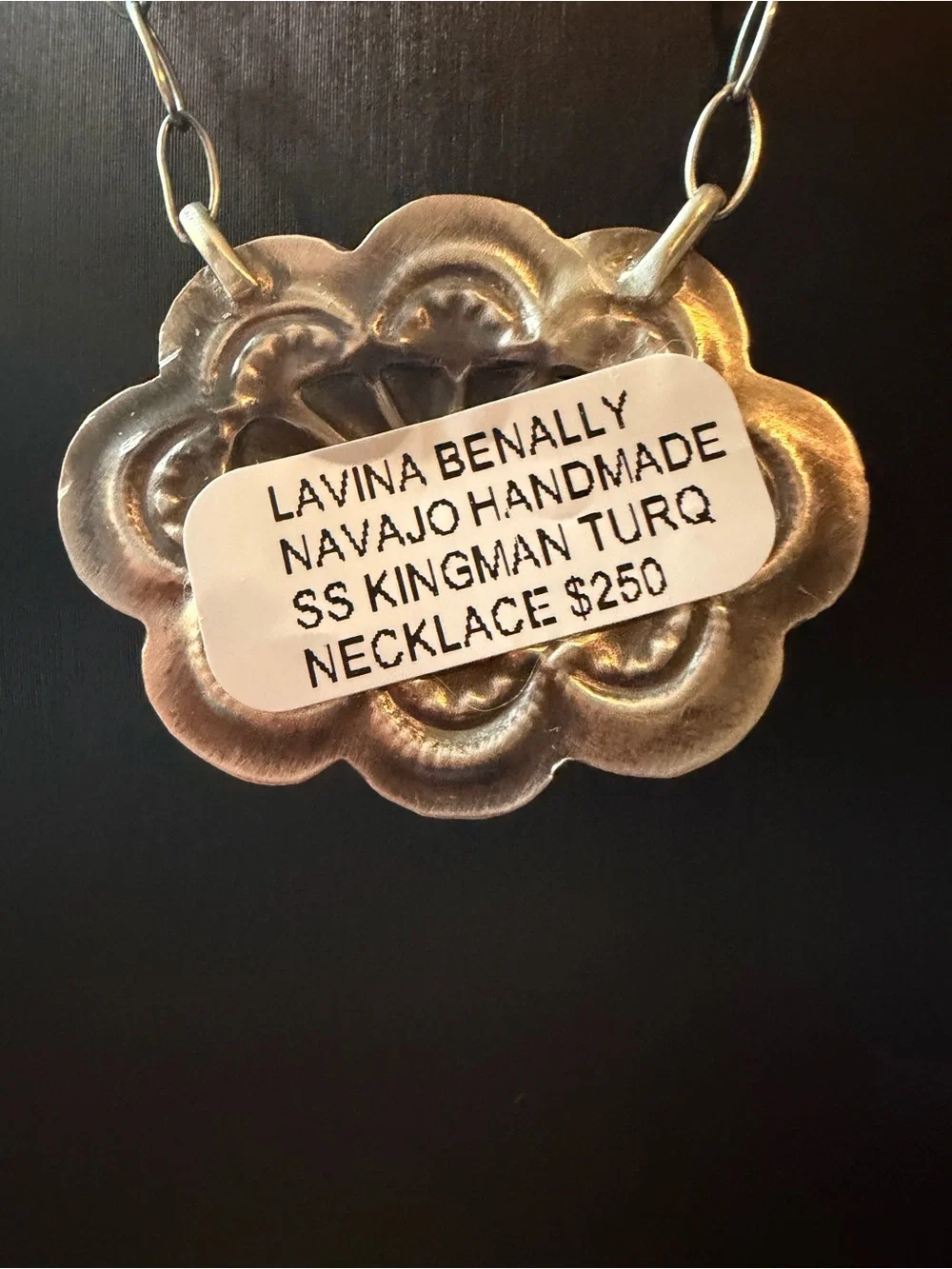 Lavina Benally Navajo Turquoise Concho Pendant Necklace - Sterling Silver